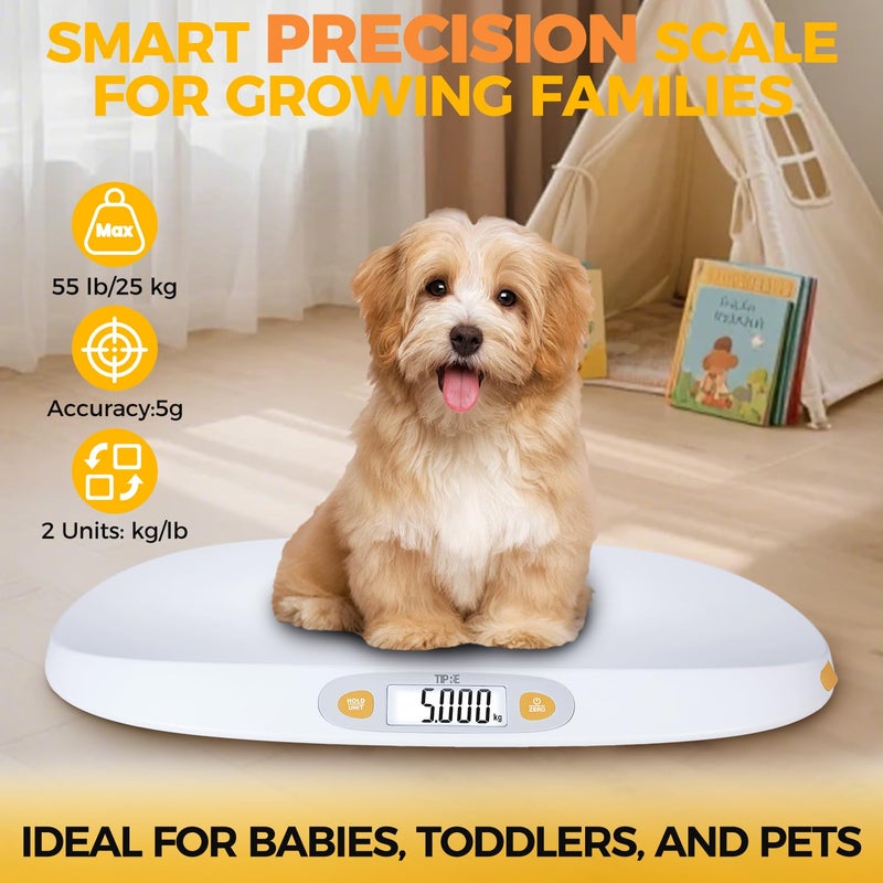 TIPRE Baby Scale for Weighing, 55 lb/0.01 lb Digital Infant Scale for Weighted Feeds with Height Measuring Tape Weight Comparison Hold Function, Pet Scale for Cats/Dogs, LCD Display, Large Platform - Image 2